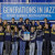 Concordia's Mattson Jazz Choir holding their award certificate, in front of a large blue sign with white lettering that says 'Generations in Jazz, Mount Gambier, South Australia'